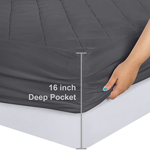 Utopia Bedding Quilted Fitted Mattress Pad, Twin Size, Elastic Fitted Mattress Topper Protector and Cover Stretches up to 16 Inches Deep, Machine Washable (Grey)
