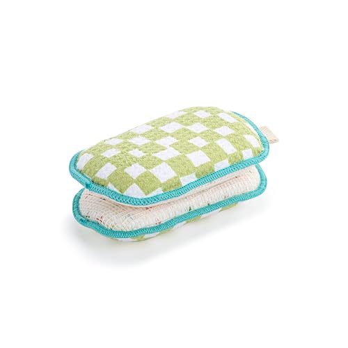 Image of Demdaco Absorbent Reversible Mesh Sponge, Dish Cleaning Supplies, 3 x 5 Inch Polyester, Green Checkers - Pack of 2