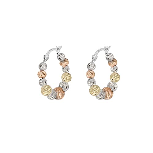 Savlano 925 Sterling Silver Beaded Round Hoop Earrings – 18K Gold Tri Color Plated Hoop Earrings for Women - Made In Italy Comes with Savlano Gift Box3