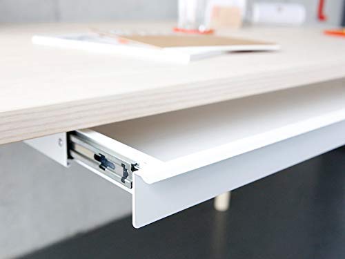 Modulor Schreibtischschublade aus Metall, einfach montierbare Schublade für Tischplatten (BxHxT: 85 x 4,5 x 26,5 cm), besonders Flache Ablage, weiß