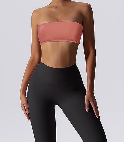Image of Boudaner Women's Padded Bandeau Sports Tube Top Bra Strapless Yoga Bralette | Seamless Wireless Invisible Bra, Non-Slip Soft Solid Top for Gym Daily Going Out Workout Wear