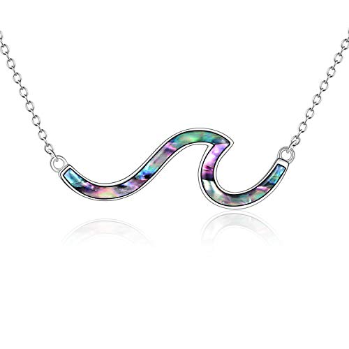 YFN Wave Necklace Sterling Silver Ocean Wave Abalone Shell Choker Necklace Ocean Jewelry for Women Gifts