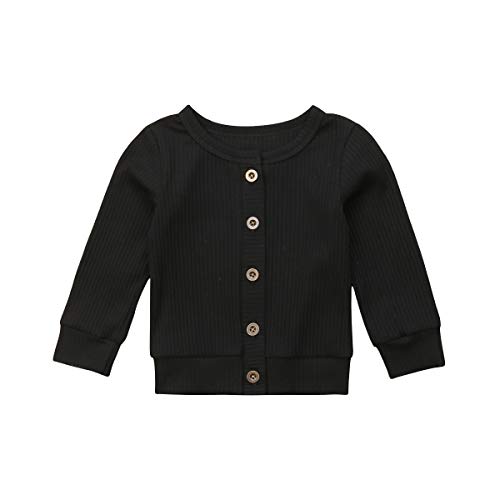 Baby Boys Girls Button-Down Cardigan Cotton Knit Sweater Top Outfits Clothes (Black, 0-3 Months)