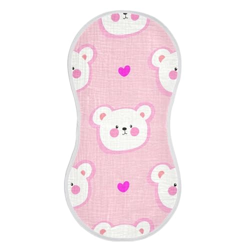 Baby Burp Cloths, Soft Absorbent Burping Cloths for Babies, Cotton Milk Spit Up Rags, Large Size for Newborns, Baby Boys and Girls (Blush Bear Faces Pattern)