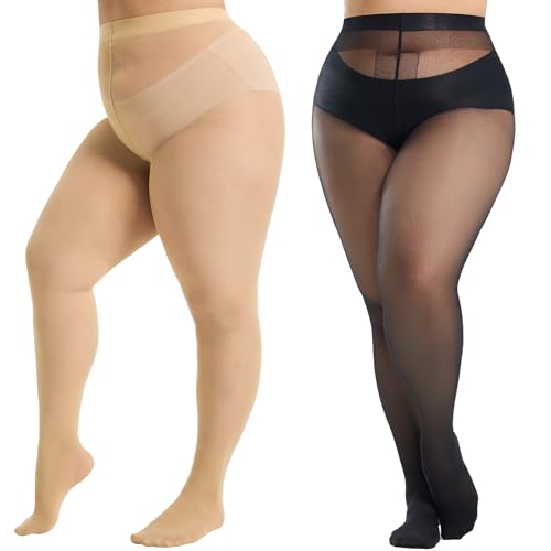 Image of Plus Size Sheer Tights For Women 40d Semi Sheer T-Crotch Pantyhose | High Waist Stockings with Reinforced Toe, Plus Size Stockings for Women