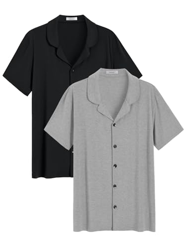 Latuza Men's Soft Button Down Pajama Shirt 2 Pack