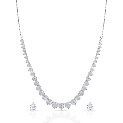 Image of 925 Sterling Silver Jewellery Set for Women | Single Line Solitaire Necklace with Matching Earrings | Minimalist Contemporary Design | Gift for Girls, Wife, Girlfriend, Anniversary, Birthday