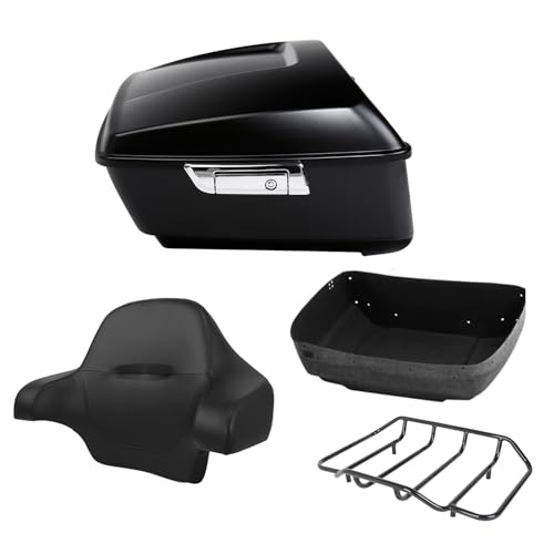 TCT-MOTORPARTS Matte Black 13.7'' King Tour Luggage Trunk & Around Backrest Top Luggage Rack Fit for