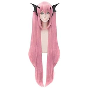 Yxshz Mujeres Rosa Largo Recto Pelucas Cosplay Anime Krul Tepes Full Bangs Party Ponytail