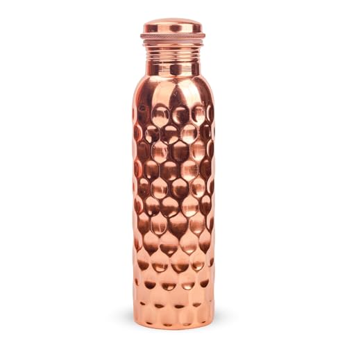 Diamant Kupfer Wasserflasche 900 ml Reine Kupferflasche Auslaufsicher Nahtloser Körper Silikonverschluss Handgefertigt Ayurvedisch Keine Innenbeschichtung Umweltfreundlich & Antimikrobiell