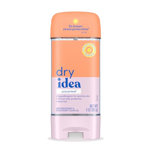 Dry Idea Gel Deodorant & Antiperspirant for Women - Hypoallergenic for Sensitive Skin, 2X Longer Sweat Protection*, 72Hr Odor Control, Unscented, Womens Deodorant, 3 oz