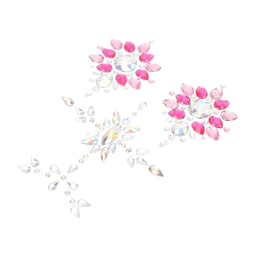 BAZEITFLOW 2 ensembles Autocollants Poitrine Gemmes Corps Brillants pour Festival Faciles à Appliquer Décorations Corps Étincelantes pour Femmes Fête Carnaval Cosplay