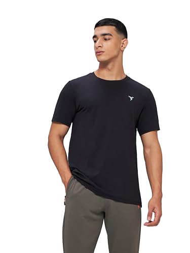 Image of TECHNOSPORT Men's Slim Fit Solid Crew Neck T-Shirt, Cotflex Quick Dry Wrinkle Resistant Polyester Sports Tee for Gym, Running, Training, Sports