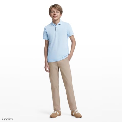 Image of IZOD Boys' School Uniform Short Sleeve Polo Shirt, Button Closure, Comfortable & Soft Pique Fabric