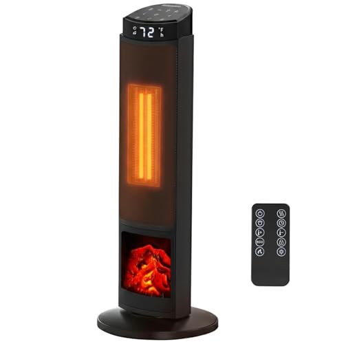 23' Space Heater, 1500W Portable Heaters for Indoor Outdoor Use, Fast Heating with 70° Oscillation, Adjustable Thermostat Up to 95°F, Tip-Over Protection & 12H Timer for Bedroom, Office, Black