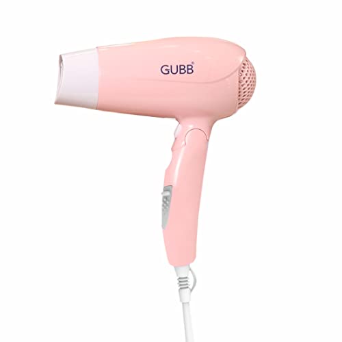 GUBB Hair Dryer For Men & Women | Professional Blow Dryer With Foldable Handle and Detachable Nozzle | 3 Heat Settings - Hot and Cool Shot | 1600 Watts With Overheat Protection, Pink