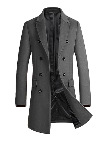 Image of FTCayanz Men's Wool Trench Coat Winter Slim Fit Business Top Coat Single Breasted Overcoat