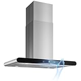 Tiesay Island Range Hood 36 Inch, 700 CFM kitchen Hood with Dual-Sided Touch/Gesture/Remote Control, Ceiling Mount, Convertible Ducted/Ductless, 3-Speed Fan, 3 Stainless Steel Baffle Filters
