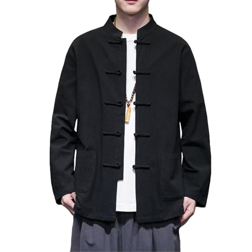 Chemise homme style chinois rétro manches longues coton lin respirante