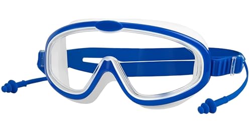 Image of Arviz Anti-Fog Swimming Goggles for Men & Women, Wide-Angle Vision with Attached Earplug & Adjustable Strap, Big Frame Competition Professional Swim Goggles for Swimming Surfing & Training (Blue)