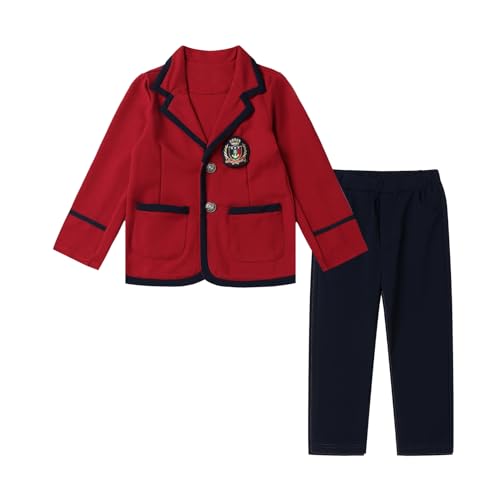 Image of Mud Kingdom Boys British School Uniform Set Long sleeve Tie Badge Pleated Plaid Back to School 4-16Y