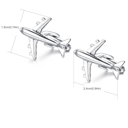 HONEY BEAR Airplane Plane Cufflinks for Men Shirt Steel with Gift Box Silver3
