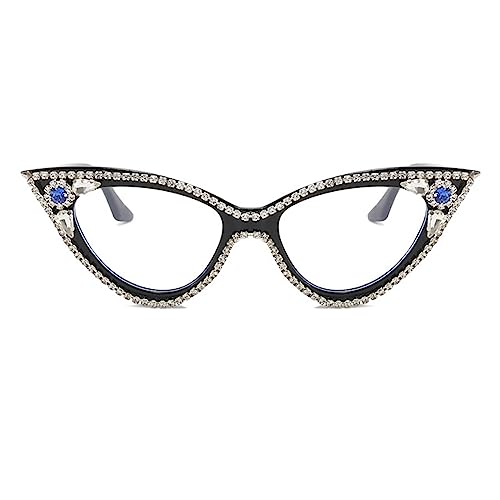 ICARA Sparkling Crystal Retro Cat Eye Frame Bling Rhinestone Reading Glasses for Women Blue Light Blocking Computer Eyeglass (Black, 1.5, multiplier_x)