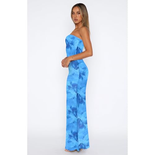 2 Piece Skirt Sets for Women Summer, Floral Sleeveless Tube Top Bodycon Maxi Skirts Y2k Vacation Going Out Outfits4