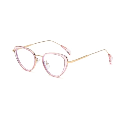 LJCZKA Lunettes Anti Lumière Bleue Oeil de Chat Petit Rétro Tendance Transparent Anti Fatigue Anti-Éblouissement Filtre Verres UV400 Pour Gaming d'Ordinateur Para Femme (RoseOrClair)