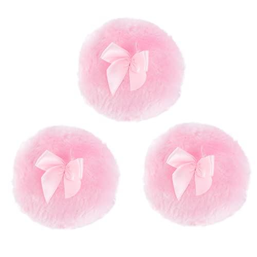 BESTYASH 3Pc Powder Puff Long Puff for Talcum Prickly Puff with Bowknot Design for Adults Pink Color