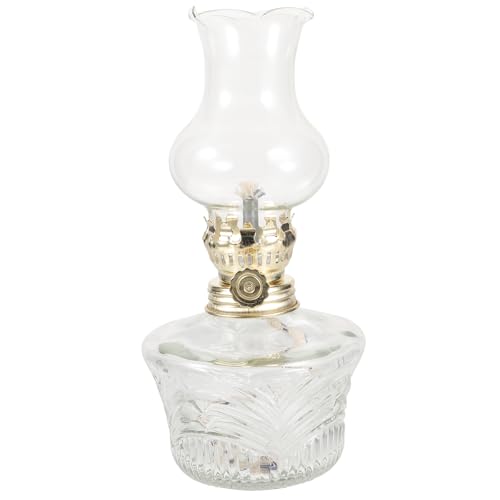 Warmhm Vintage Oil Lamp with Crystal Glass Chimney (7.07x3.54x3.54 Inch)