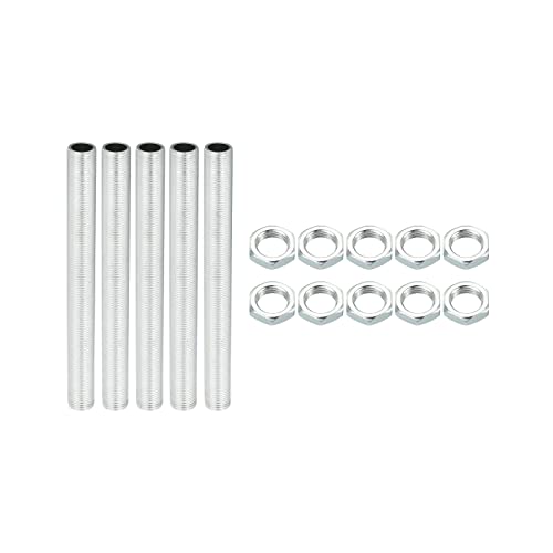 PATIKIL M12 Rosca 4.72' Lámpara Tubo Kit con Fijación Tuercas, 5 Juego Todo Rosca Varillas Sujetadores Herraje para Candelabro Techo Luz Bricolaje, Galvanizado