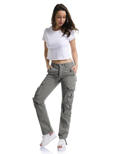 OCHENTA Women's Cotton Casual Cargo Work Pants Travel Hiking Baggy Y2K with Multi Pockets3