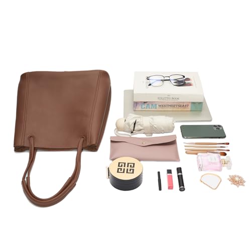 Image of Hand Bags for Women Brown Tote Shoulder Bag Work Everyday Bag Medium Leather Purse