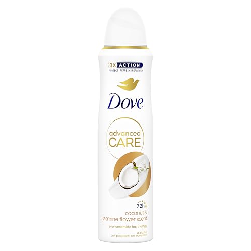 Dove Desodorante Advanced Care Go Fresh en spray de flores de coco y jazmín, fórmula hidratante y respetuosa con la piel, sin alcohol, piel seca hasta 72 horas, desodorante para mujer y