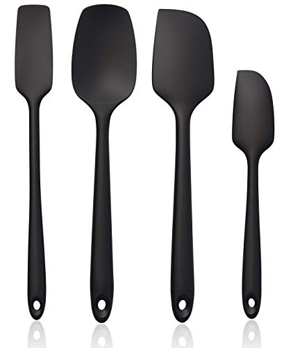 Image of Baskety Spatula Silicone Spatula Set Spatulas Silicone Heat Resistant 500F Rubber Spatula Seamless One Piece Non-Stick 4-Piece for Cooking Baking Mixing.|SPATULA-4A| (Black)