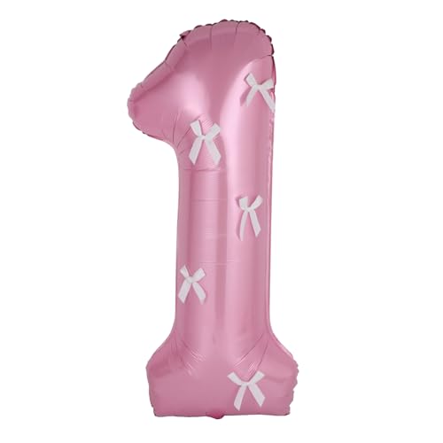 40 Inch Number Balloons with Bow Coquette Birthday Decorations Giant Number 1 Foil Balloon For Girl’s Bow Birthday Party, Anniversary, Wedding, Proposal, Graduation Decor