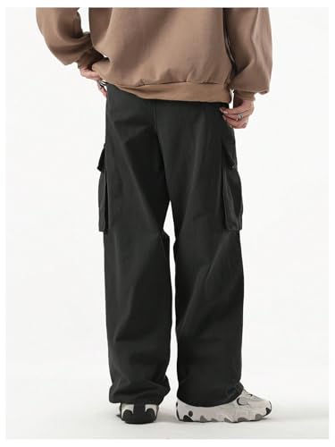 OYOANGLE Men's Cargo Pants Drawstring Waist Flap Pocket Straight Leg Trousers Streetwear3