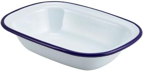 DTD QUALITY MATTERS Enamel Cookware White with Blue Rim Oven Safe 28cm Oblong Pie/Roasting Dish
