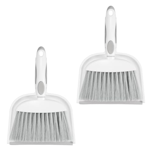 Image of NACENA Small Dust Pan and Brush Set, 2 Pack, White&Gray | Small Hand Broom and Brush Combo Dust Pan with Teeth for Home Cleaning Drawers Desktop Sofas and Outdoor