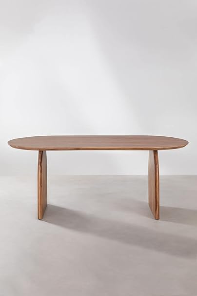 Image of Oval Wooden Dining Table | Dining Room Furniture | Mango Wood Dining | 200 x 105x 79.5 cms for Home (Black) (Brown)