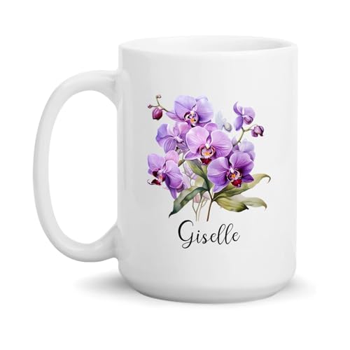 Cenluxy Custom Orchid Coffee Mug With Name, Orchid Flower Mug, 11Oz 15Oz