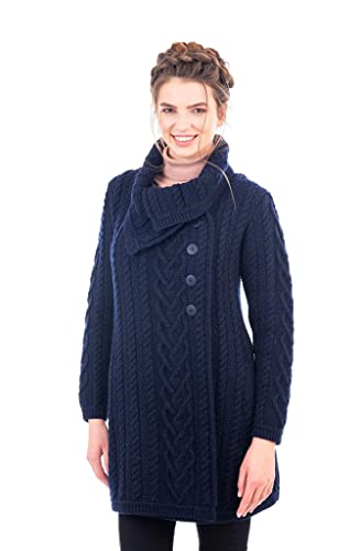 SAOL Women’s Coatigan – 100% Merino Wool Cable Knit Irish Cardigan with Pockets – Classic Warm Long Sweater Coat4