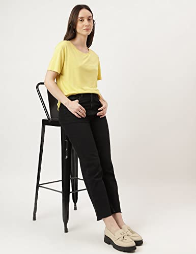 Image of Marks & Spencer Womens Solid Polyester Blend Crew Neck Relaxed Fit T Shirt