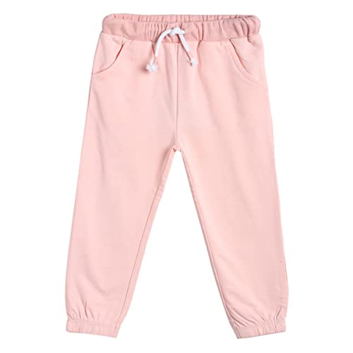 Image of miniklub Infants Girls Pink Solid Pure Cotton Straight-Fit Joggers