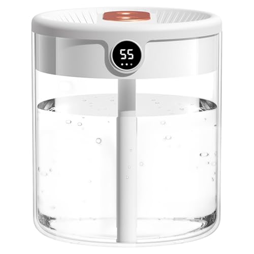 2L Cool Mist Air Humidifier with Humidity Display, 3 Modes, Dual Spray & Light, Silent Diffuser for Bedroom, Baby Nursery, Office, Car & Indoor Plants