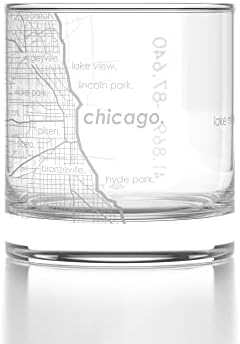 Well Told Engraved Chicago Illinois Map Rocks Glass, Old Fashioned Whiskey Glass (11 oz, Clear) Etched Whiskey Glass, Gifts For Whiskey Lovers