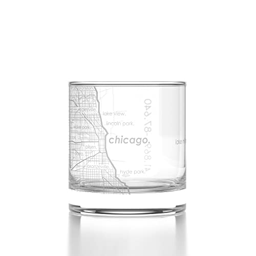 Well Told Engraved Chicago Illinois Map Rocks Glass, Old Fashione...