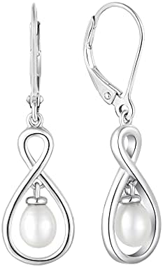 JO WISDOM Women Infinity Earrings,925 Sterling Silver 5mm Pearl Leverback Dangle & Drop Earrings with 3A Cubic Zirconia