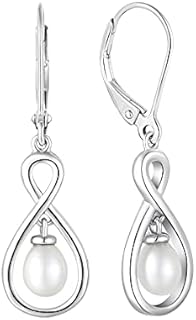 JO WISDOM Women Infinity Earrings,925 Sterling Silver 5mm Pearl Leverback Dangle & Drop Earrings with 3A Cubic Zirconia